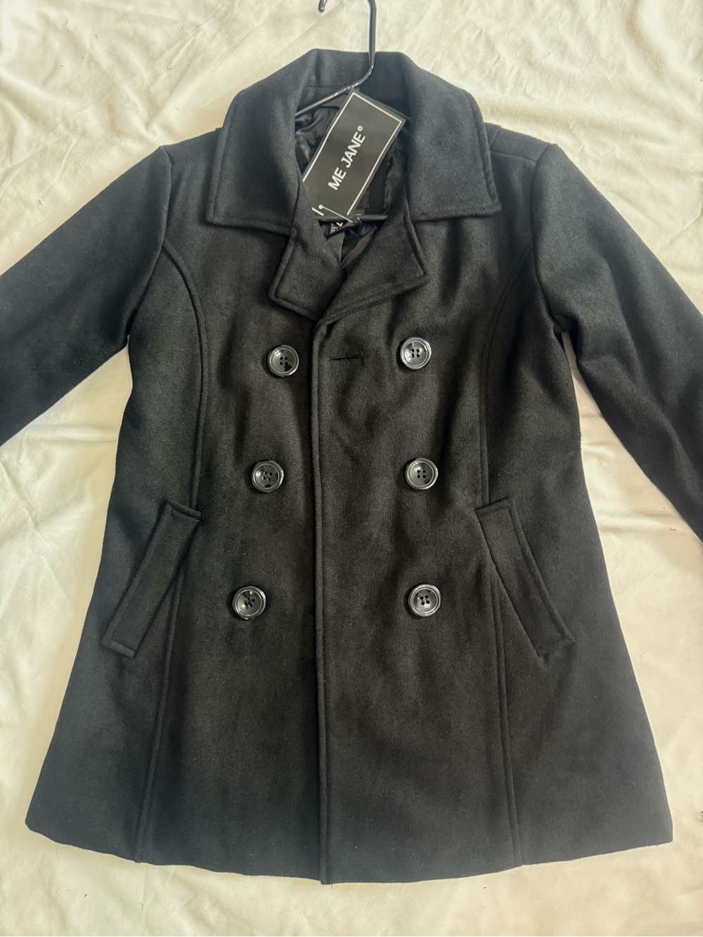 Me Jane Black Double-Breasted Kids Peacoat